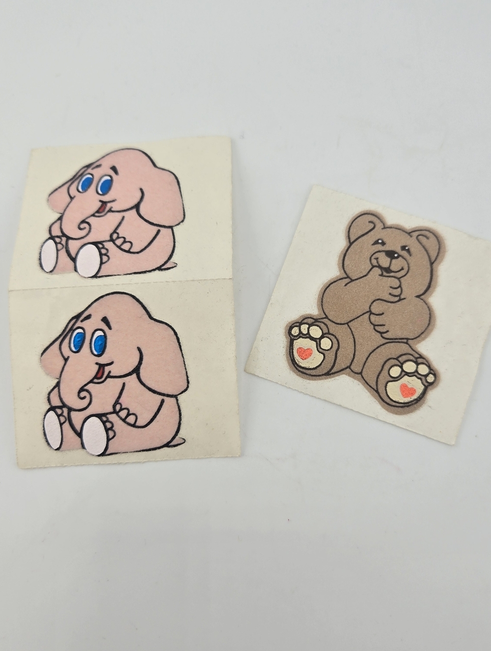 Vtg 1980s Fuzzy Personal Expressions Brown Bear Pink Elephant Stickers